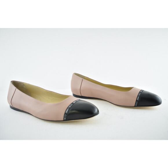Jimmy Choo Watson Black Ballet Pink Leather Logo Slip On Ballerina Flats 39.5 - Picture 4 of 12